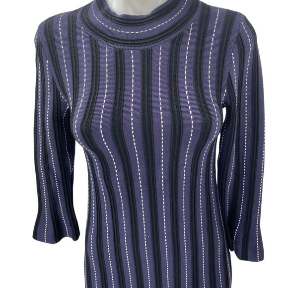 Ann Taylor Purple Black Long Bell Sleeve Mock Neck Mini Sweater Dress Size XXS - Picture 3 of 5